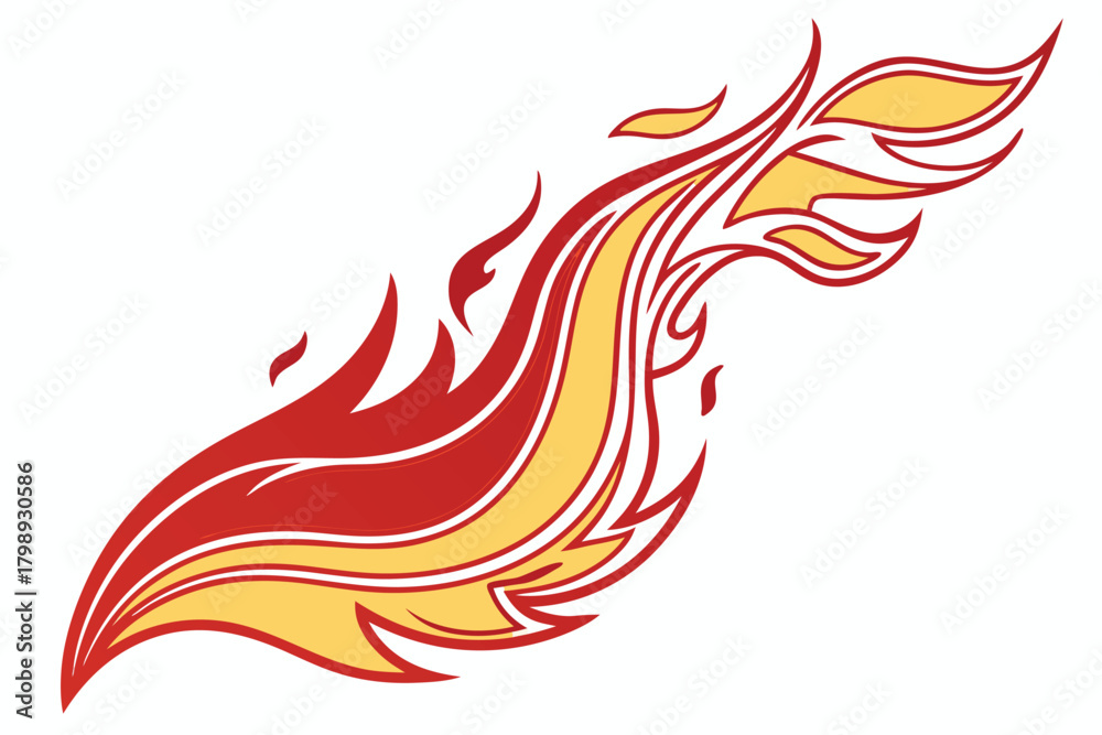 Fototapeta premium Stylized Red and Yellow Flame Swirl on White Background fire abstract