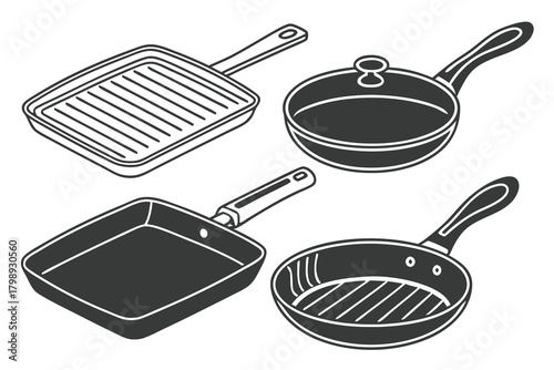 Four Cooking Pans Including Grill Pans and Frying Pans kitchenware