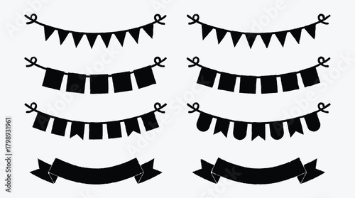 Black and White Banner and Bunting Silhouettes for Celebrations and Events