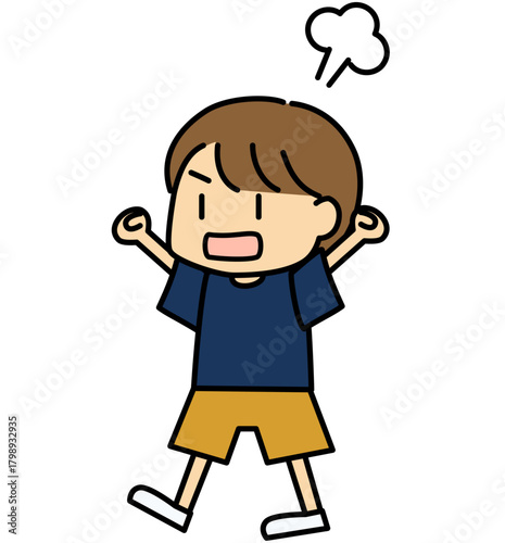 怒った表情で両手を上げる男の子のかわいいベクターイラスト