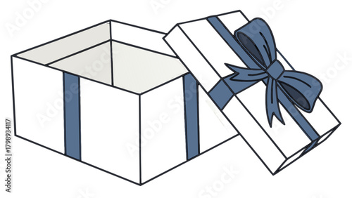 Open gift box with ribbon vector illustration for birthday present and special occasion surprise celebration