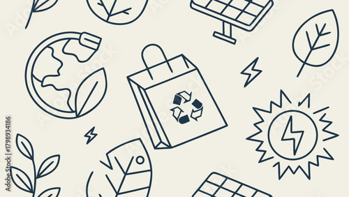 Seamless pattern with ecology and renewable energy icons on