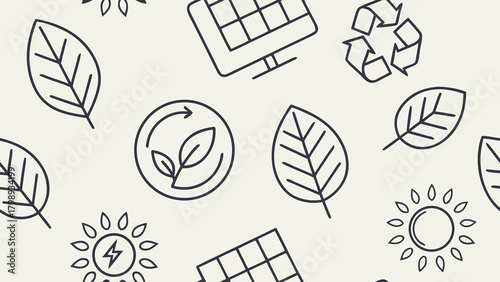 Seamless pattern with ecology and renewable energy icons on