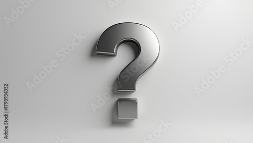 Fototapeta Naklejka Na Ścianę i Meble -  Metallic 3D question mark icon symbolizing curiosity, doubt, and problem-solving in abstract form.