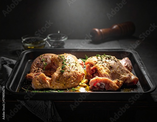 Raw Chicken Marinated with Herbs and Oil Ready for Cooking