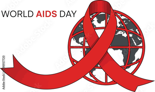 World AIDS Day with Red Ribbon and Globe