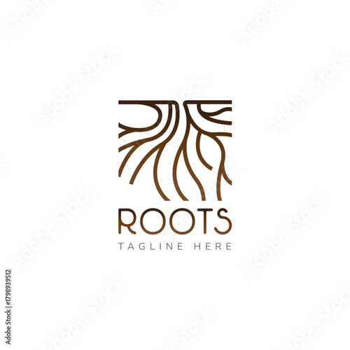 Roots vector logotype, underground roots sprouting or seeding vector, brand identity