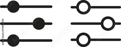 Horizontal Slider Control Icons Set - Fader, Regulator, Adjustment & Settings Vector