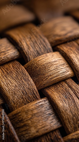 Closeup Woven Texture Oak Basket Straw Mat Diagonal Pattern Beauty