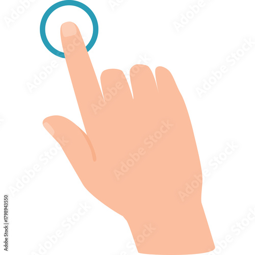 Illustration of a human hand with a turquoise circle icon indicating a touch or selection action on a clean white background