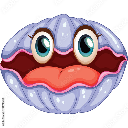 Illustration Of A Cartoon Clam With Big Eyes And Pink Mouth Open In A Playful Expression Against A Transparent Background