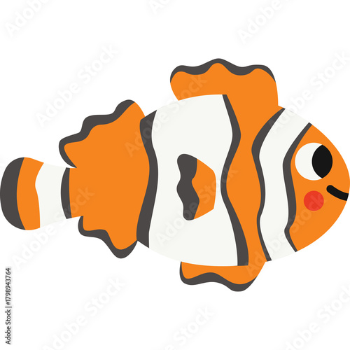 Illustration Of A Cartoon Orange And White Striped Clownfish With A Black Outline On A Transparent Background