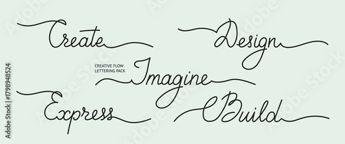 Creative Script Lettering Set. Imagine, Create, Express and Build Words