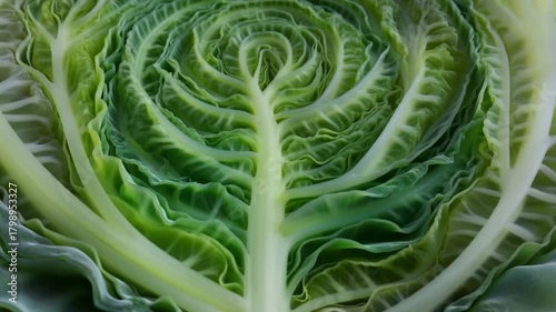 A cross section macro shot of a cabbage leaf showing intricate fractal patterns concept of fractal geometry in biological structures