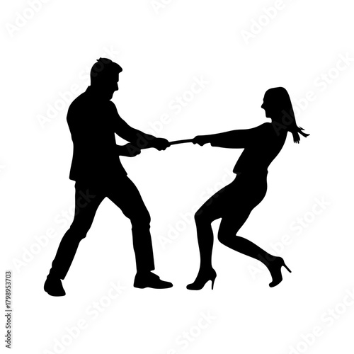 Business Couple Tug of War Silhouette Vector for Competition and Power Struggle