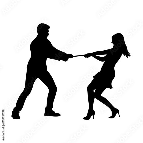 Sophisticated Couple Tug of War Silhouette Vector for Elegance and Rivalry Design