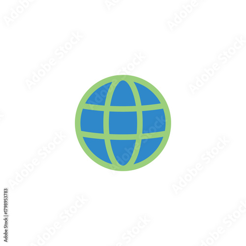Clean flat globe icon representing world map, global connection, internet, communication, and worldwide network. Ideal for apps, websites, infographics, business, and technology design.