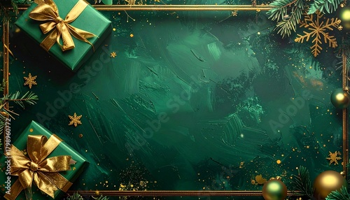 緑×ゴールドプレゼントボックスのラグジュアリーコピースペース素材3
