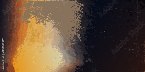 Abstract textured background with a gradient of warm orange and yellow transitioning to dark brown and black