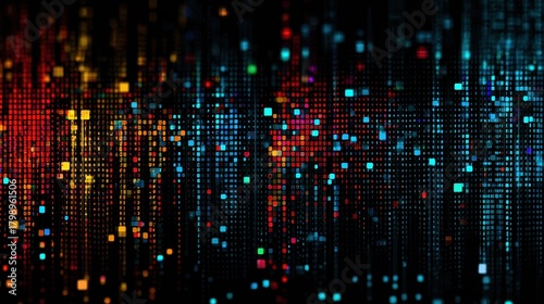 Wallpaper Mural High tech lights create vibrant square patterns with flickering dots in a seamless display of color against a dark background Torontodigital.ca