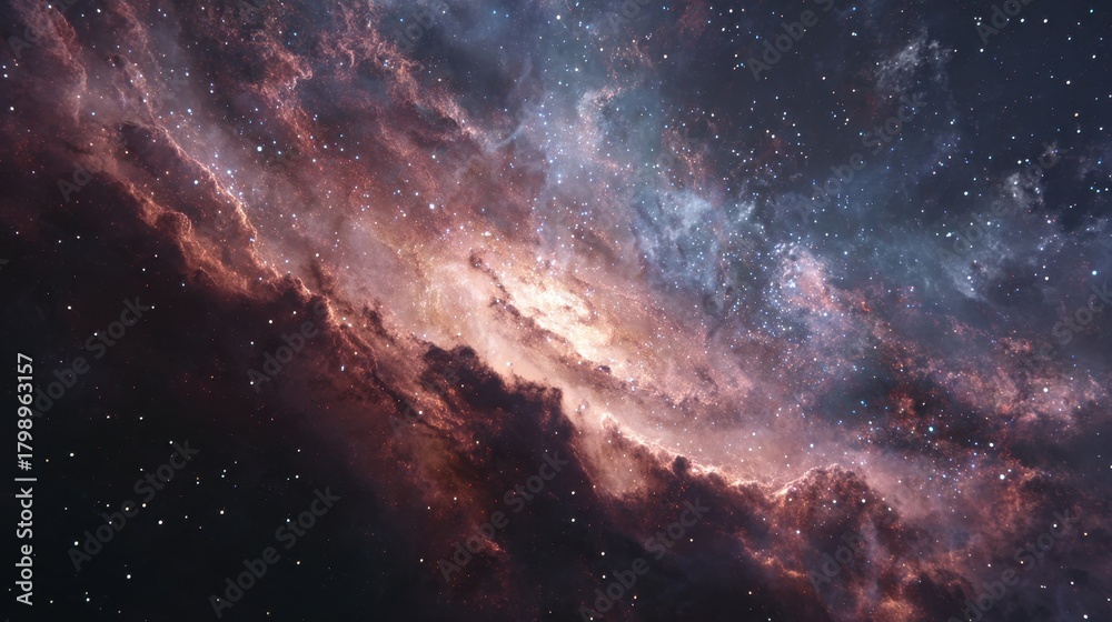 Fototapeta premium Explore vibrant nebula and distant galaxies in a seamless virtual video journey through the wonders of outer space