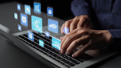 Modern budgeting and financial management icons showing finance, savings, tax, and planning. Budget supports business strategy, budget helps growth, and budgeting ensures financial control. Funnel