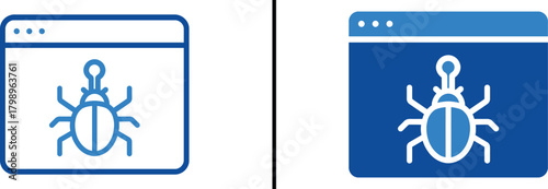 Website Bug Illustration: A digital depiction of a bug icon inside a browser window, symbolizing a software or website error or technical malfunction.