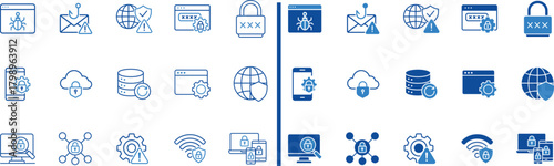 Cybersecurity Elements: A collection of meticulously crafted digital icons representing various facets of cybersecurity, emphasizing protection, access, and secure transactions in the digital world.