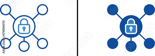 Cybersecurity Schematic: Two stylized icons present a visual metaphor for secure network architecture. Centered around a padlock, signifying protection.