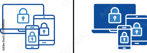 Digital Fortress: A visual representation of digital security, a laptop, tablet, and smartphone are protected by padlocks, symbolizing the safeguarding of data in a technology-driven world.