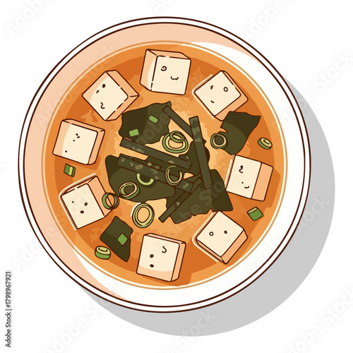 Miso Soup Vector Illustration – Traditional Japanese Soup in Bowl on White Background

