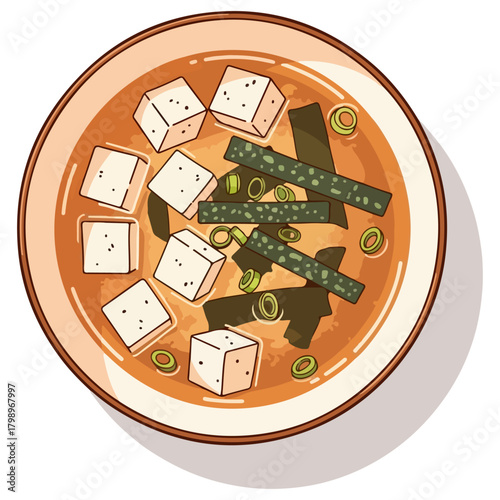 Miso Soup Vector Illustration – Traditional Japanese Soup in Bowl on White Background
