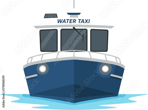 Detailed Flat Style Water Taxi Illustration with Wave for Transportation