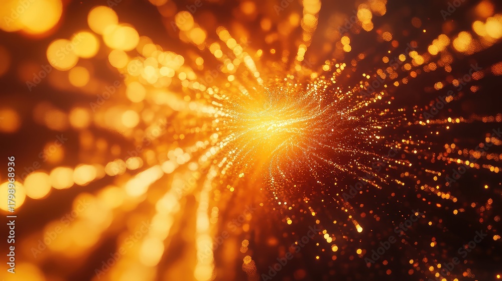 Fototapeta premium Golden light particles streaming creating abstract energy burst