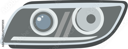 Flat Style Detailed Car Headlight Front View Automotive Part Icon