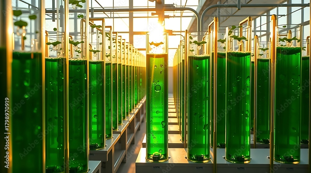 Obraz premium Green Algae Tubes for CO2 Reduction and Oxygen Production