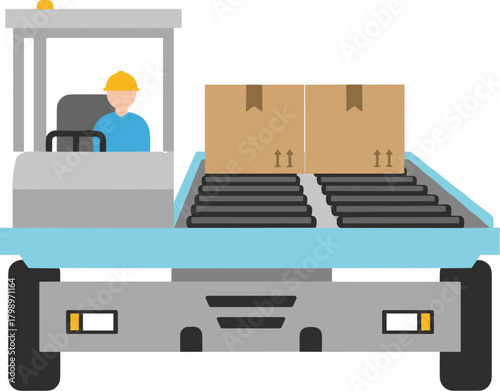 Flat Design Delivery Transportation Truck with Boxes and Driver Illustration