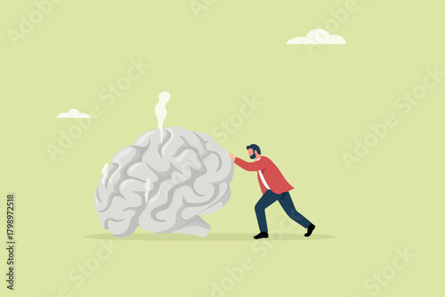 broken brain concept vector illustration, brain damage caused by pornography or PMO, depressed businessman can't concentrate on work because his brain is damaged