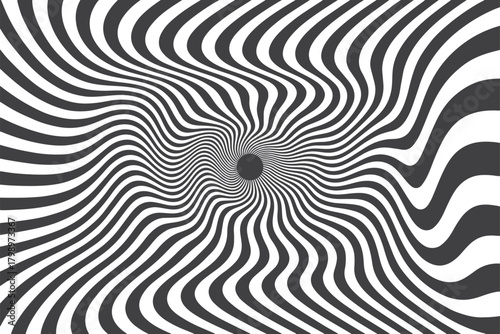 A striking black and white hypnotic swirl creates a mesmerizing optical illusion perfect for artful campaigns, modern abstract visuals, and bold design projects seeking movement
