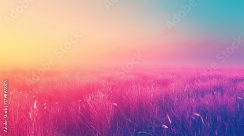 Vibrant pastel field with dreamy gradient sky