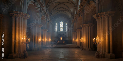 Wallpaper Mural Candlelit gothic cathedral interior with mystical light rays Torontodigital.ca