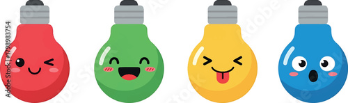 Cute and Colorful Light Bulbs with Adorable Facial Expressions, Perfect for Festive Decorations and Creative Projects