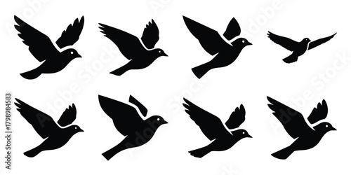 bird flying silhouette icon set. Transport symbol and Vector illustration.