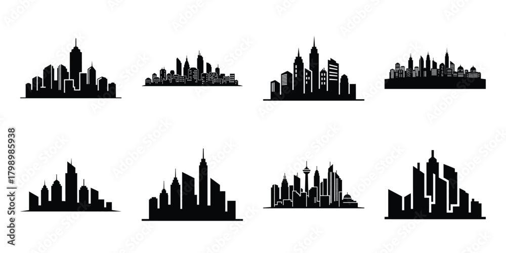 Fototapeta premium city skyline silhouette icon set. Transport symbol and Vector illustration.