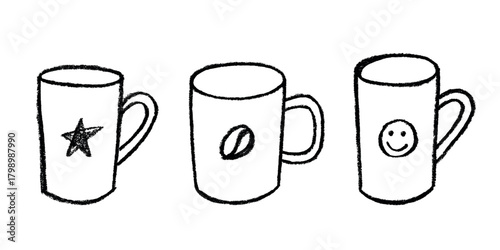 Set of cute hand drawn cup of tea or coffee Simple mug clipart Cozy home doodle Single element for design