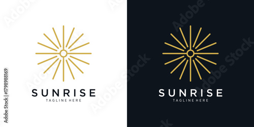 Sun logo, sunrise geometry line design icon