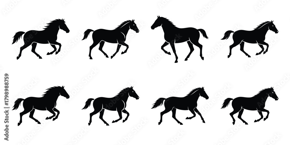 Obraz premium horse gallop silhouette icon set. Transport symbol and Vector illustration.