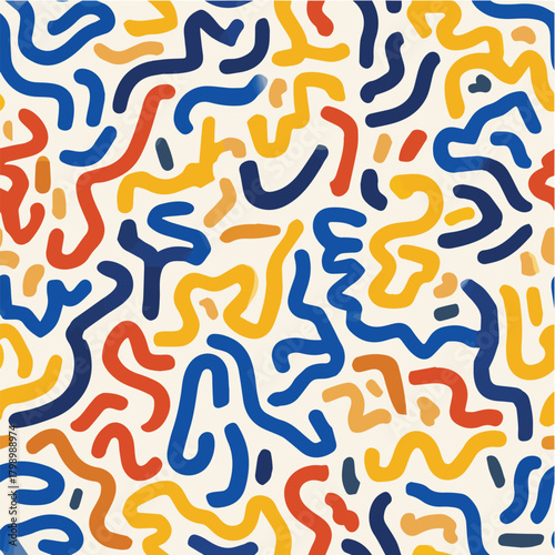 Seamless pattern of energetic abstract doodle lines