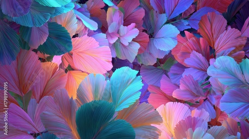 Colorful abstract flowers create a vibrant and enchanting backdrop in a whimsical garden setting