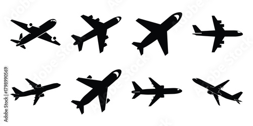 plane flight silhouette icon set. Transport symbol and Vector illustration.